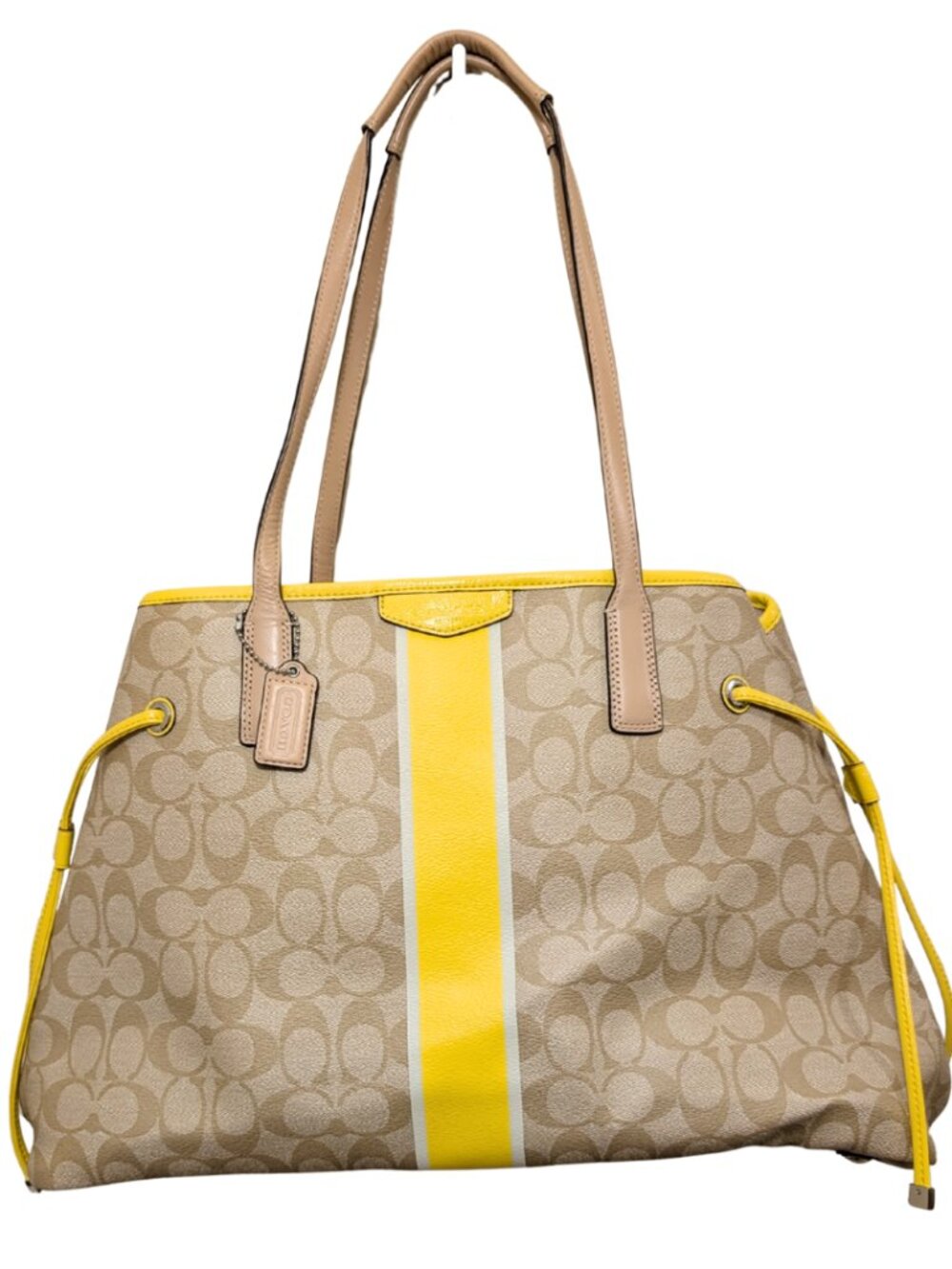 Coach Signature Drawstring Beige/ Yellow Tote Bag